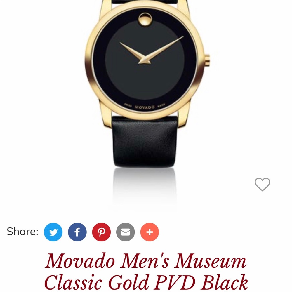 Men’s Movado Museum Watch Gold with black leather
